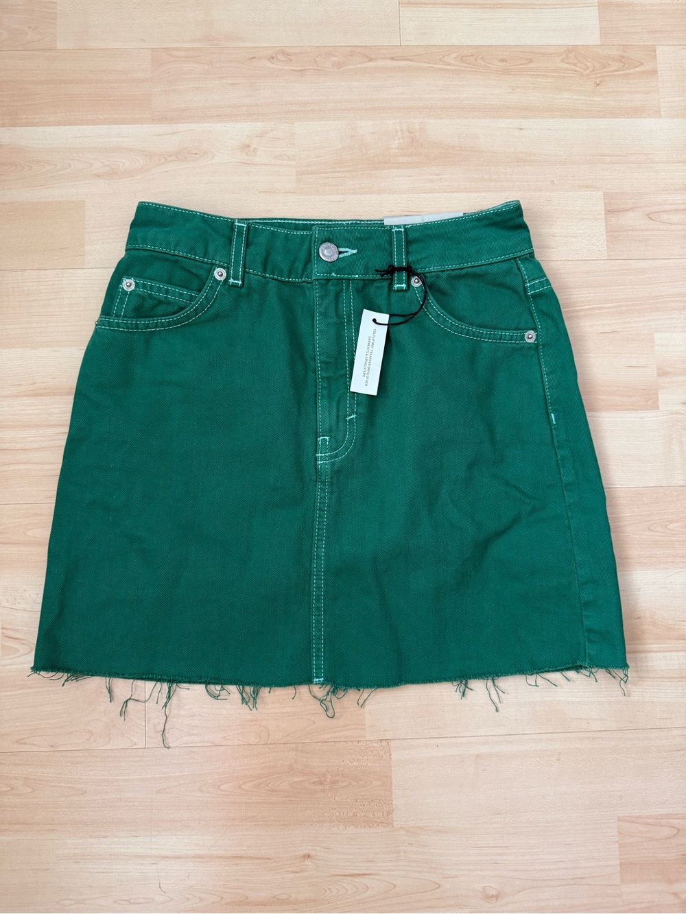 [$3 FOR $15] Topshop Moto Green Denim Skirt with Raw Hem // new with tag